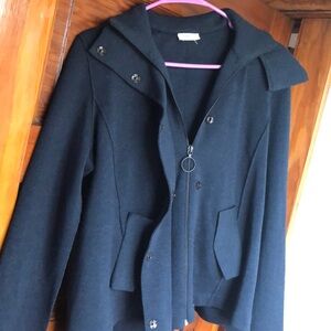 Akris Punto women size small/ medium navy blue zip up and button wool coat